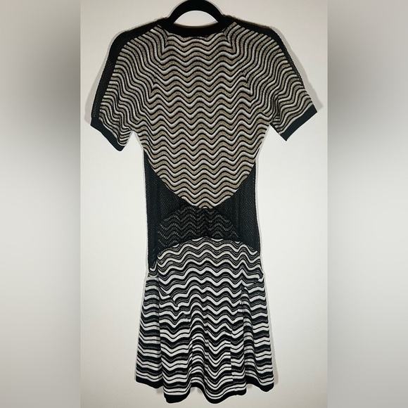 M Missoni black gold metallic mesh zigzag SS dress fit n flare sz 46(12) sheer - Picture 2 of 10
